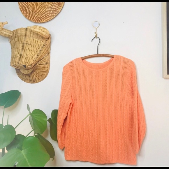 vtg 90s vsco cable knit orange chunky sweater - Picture 6 of 7